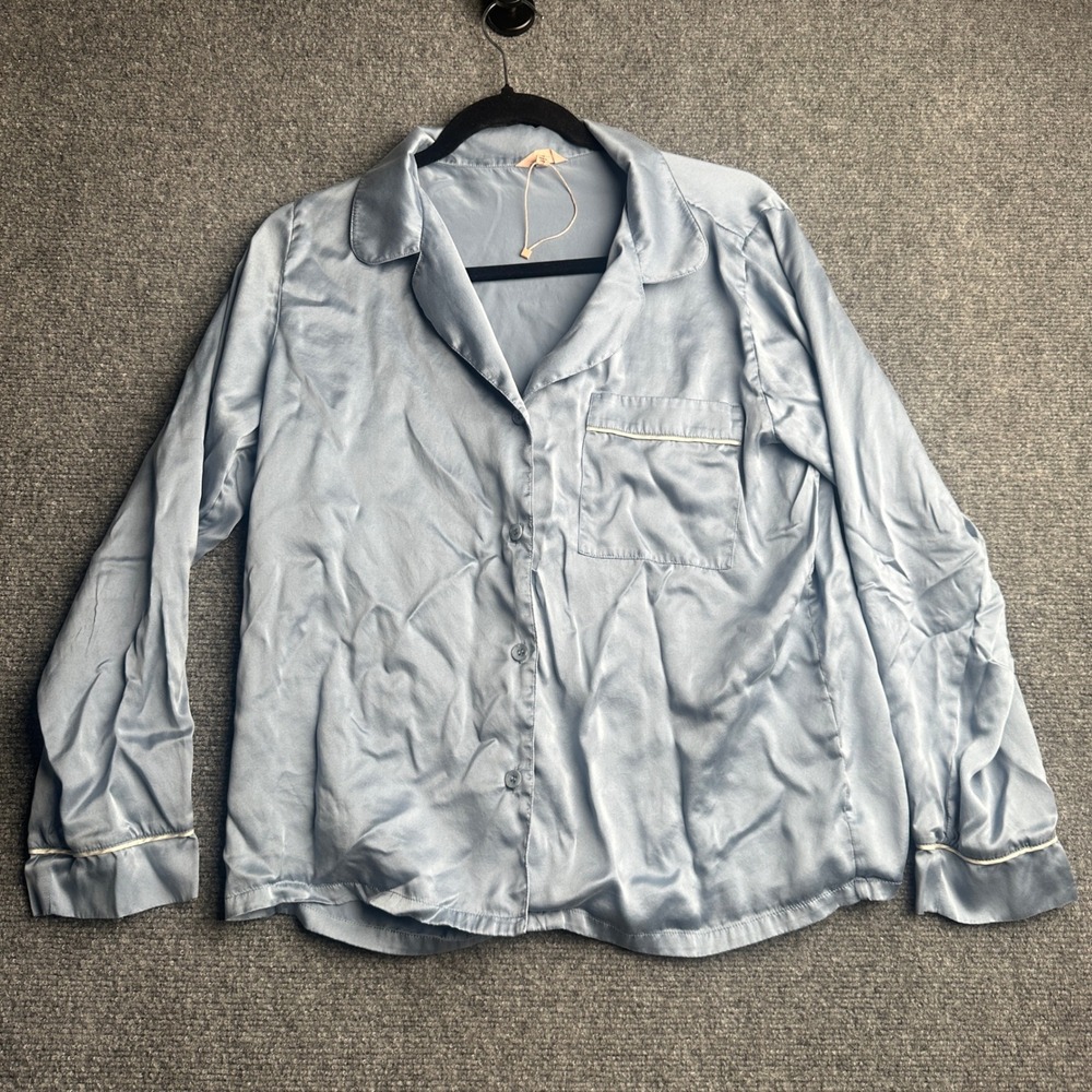 Eberjey Silk Pajama Top Womens XS Blue Button Up Sleepwear Luxury Loungewear